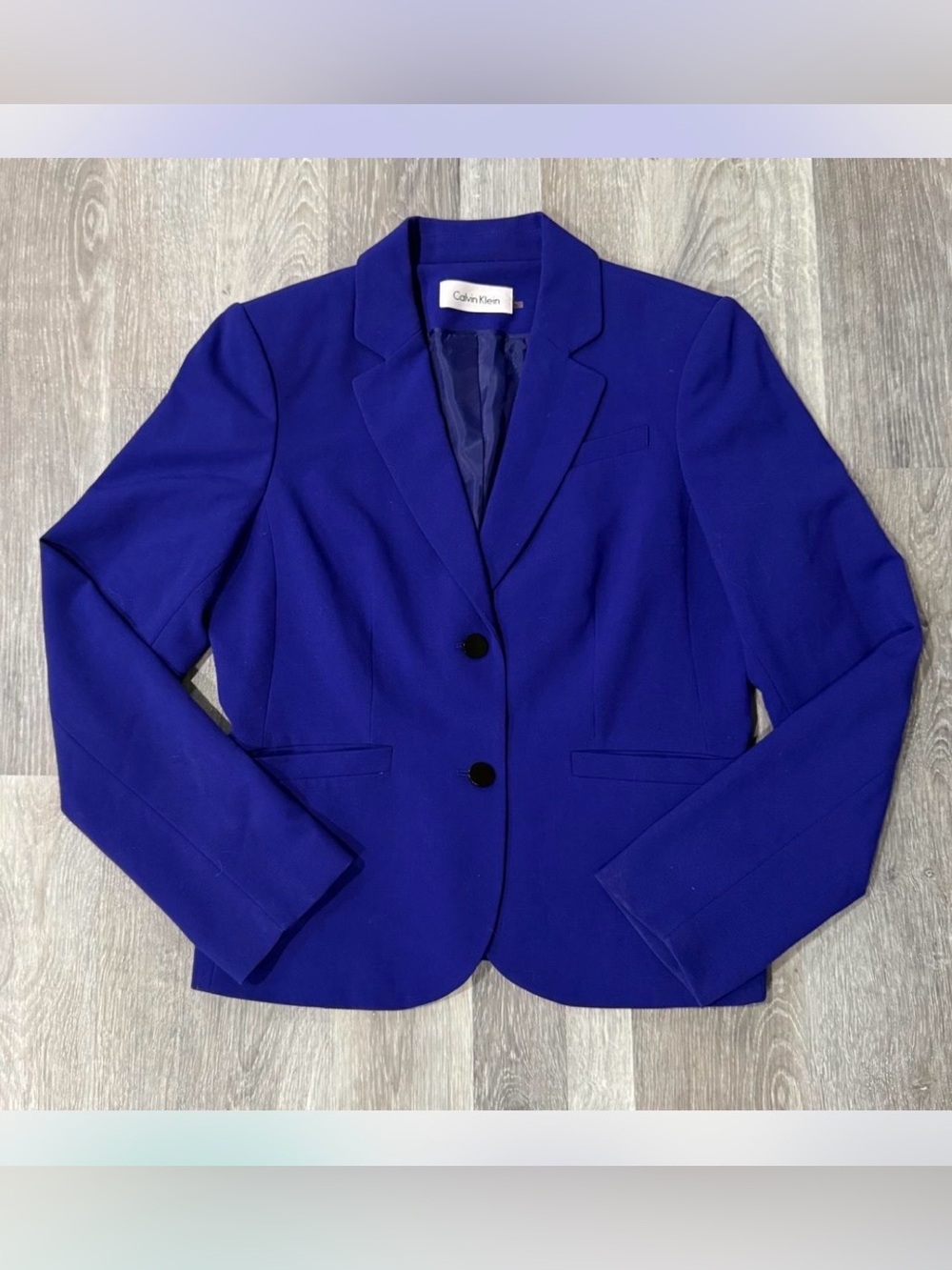 Calvin Klein Women’s Cobalt Blue Purple Button Front Career Wear Blazer Jacket